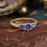 Round Cut 6 Prong Tanzanite Engagement Ring Classic Three Stone Bridal Ring